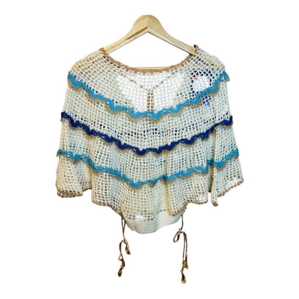 Revolve My Beachy Side Boho Cream Gold Blue Rima Crochet Top Size Small NWT! - Picture 11 of 13